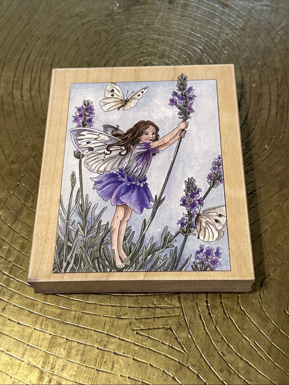 Vintage Stamps Happen Flower Fairies Lavender Fairy Illustration Wooden Block